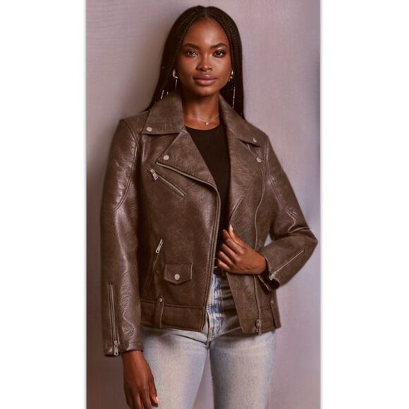 NWT Avec Les Filles Faux Leather Quilted Moto Biker Jacket - Picture 12 of 16